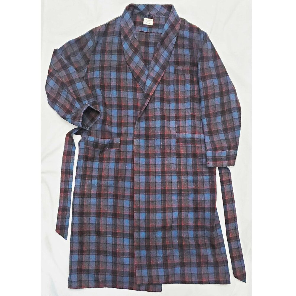Vintage Towncraft Penneys Men's 60s Plaid Wool Robe House Coat Japan XL